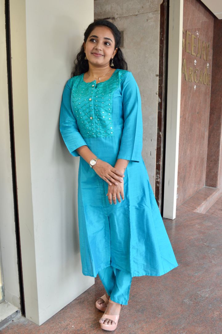 Aqua Blue Mirror Work Kurta