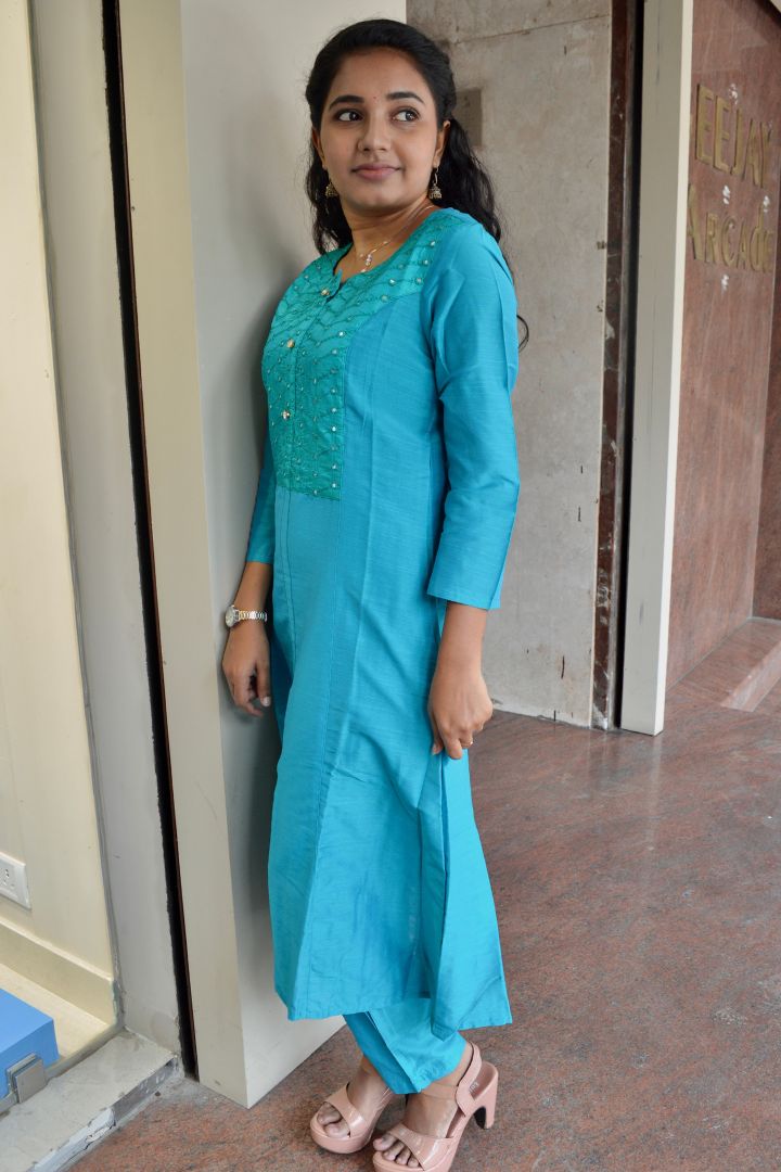 Aqua Blue Mirror Work Kurta