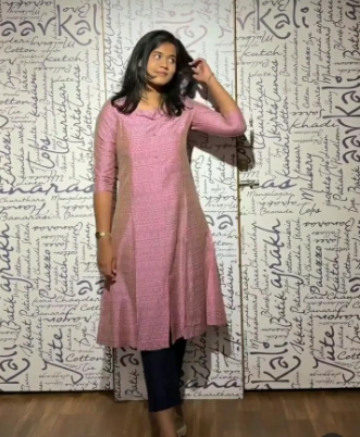 Athira - Pastel Pink Geometric printed silk kurtas