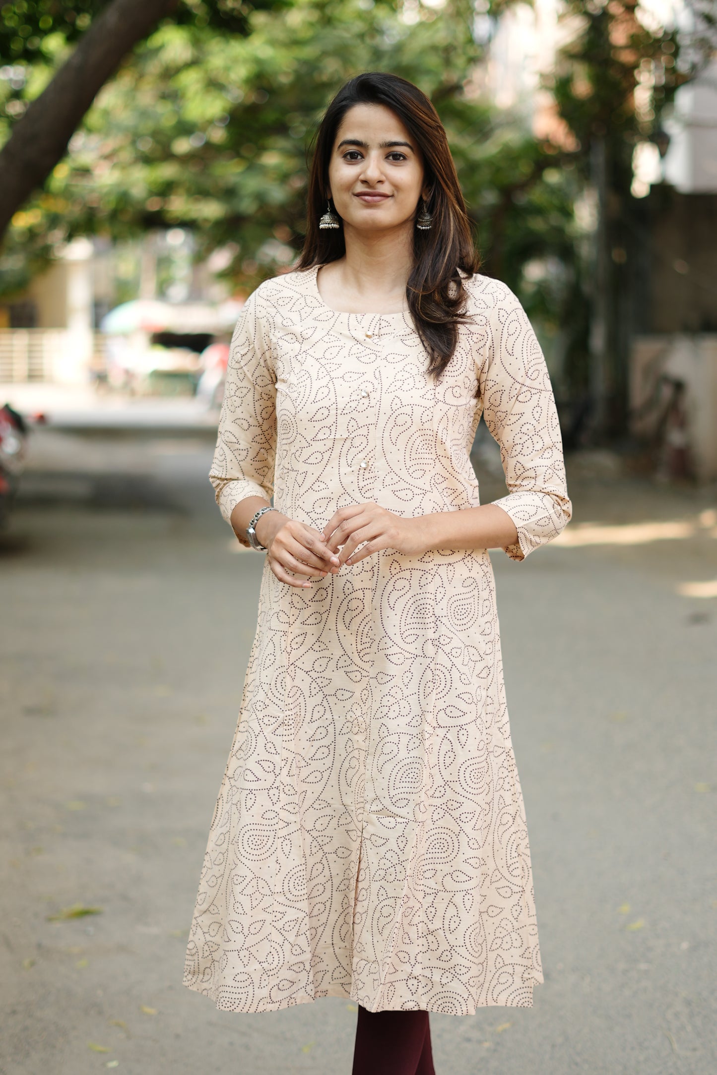 Athira - Cream Printed Silk Kurta