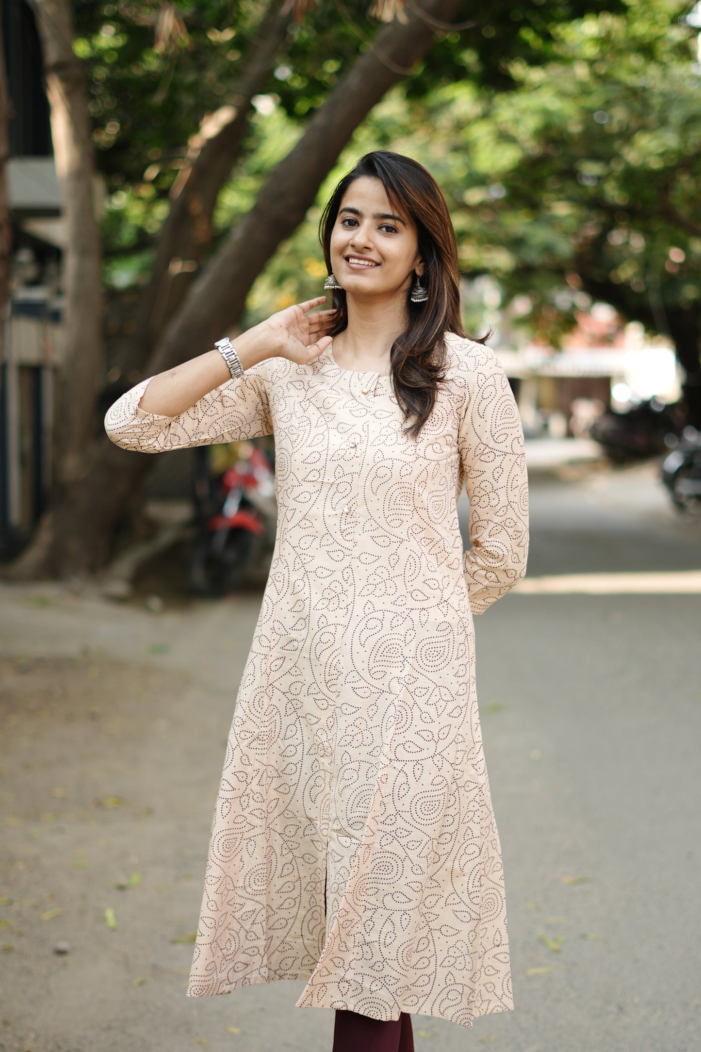 Athira - Cream Printed Silk Kurta