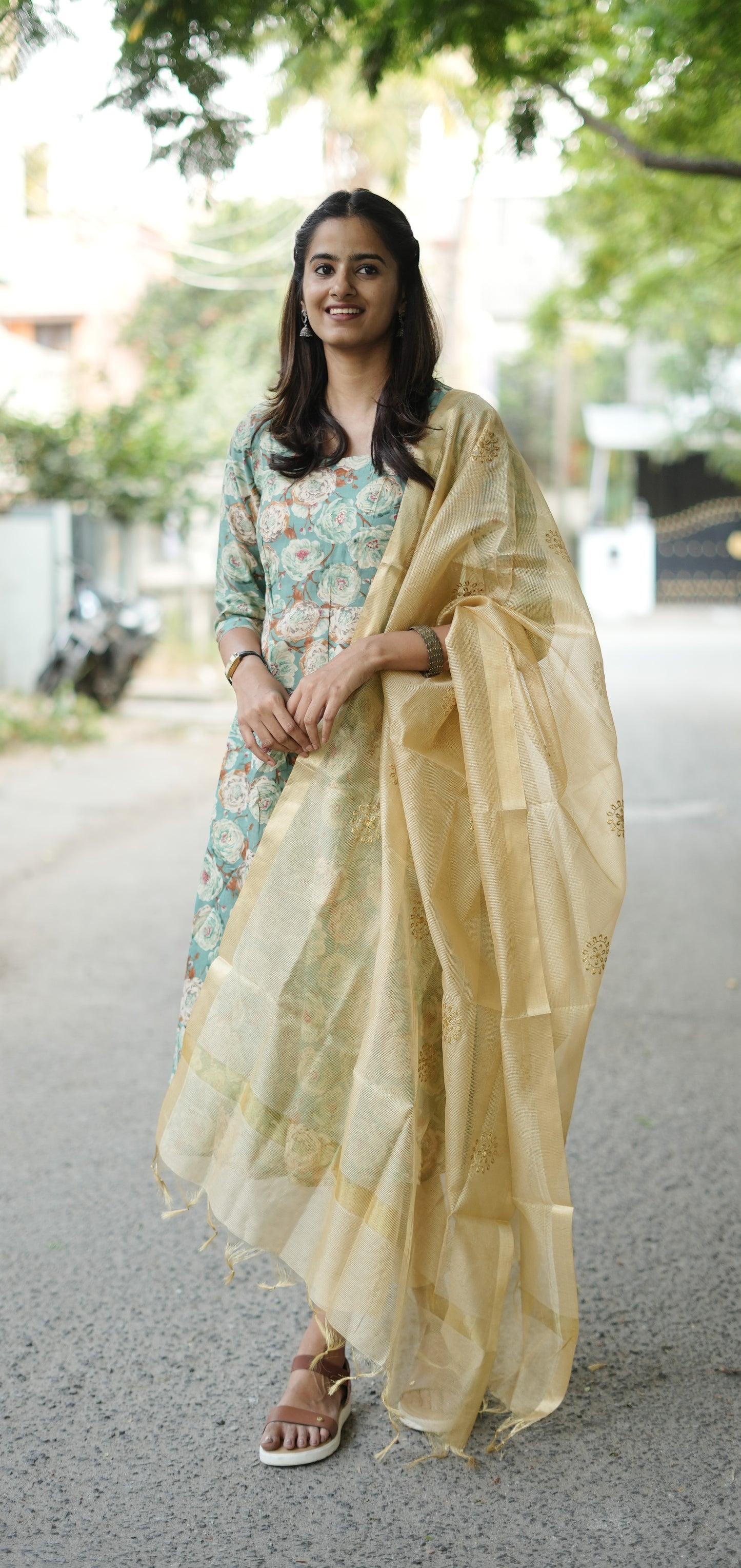 Eka - Green Silk Blend Anarkali