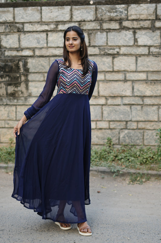 Taru - Georgette Maxi - Navy Blue