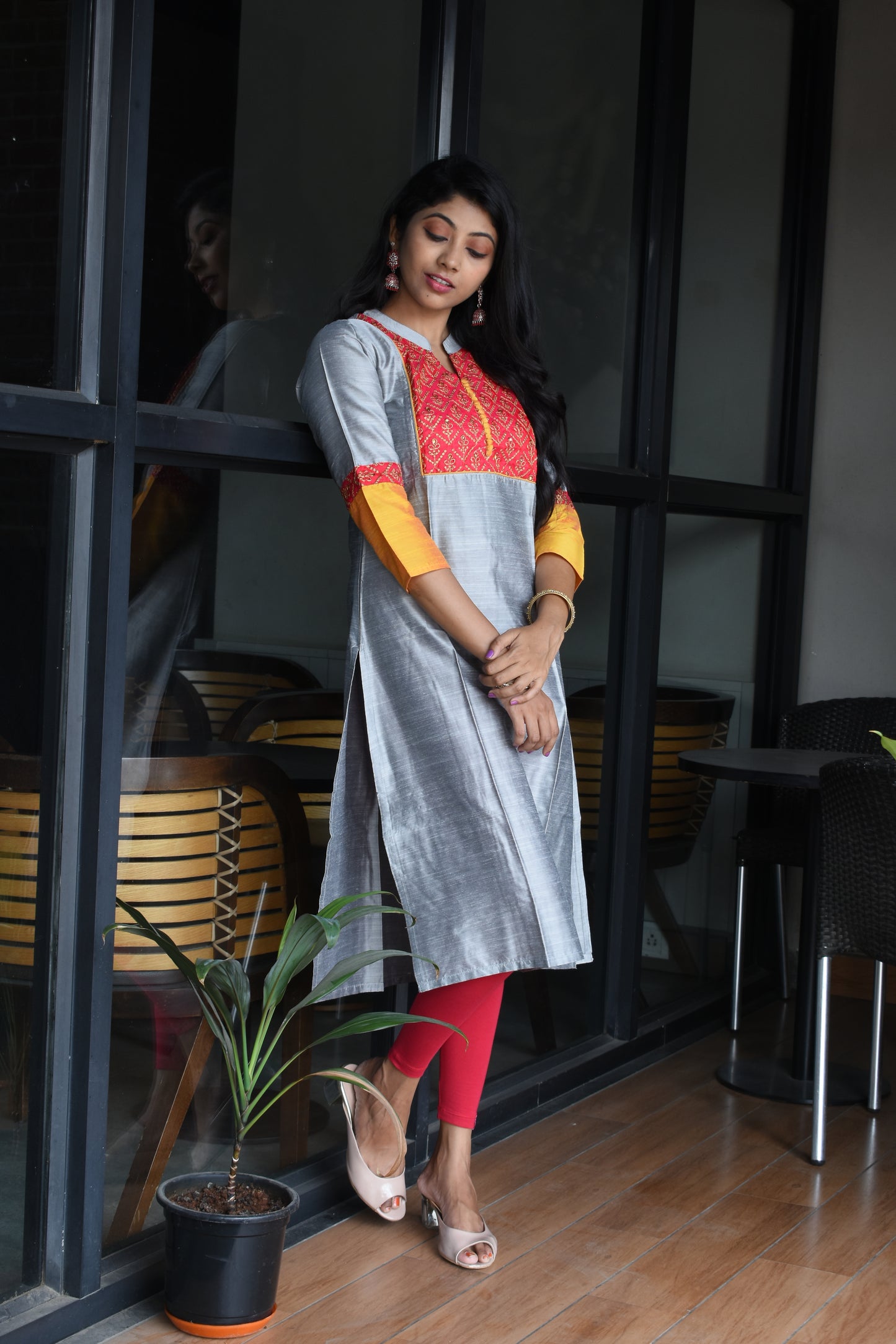 Tina Metallic Grey cotton silk Kurta