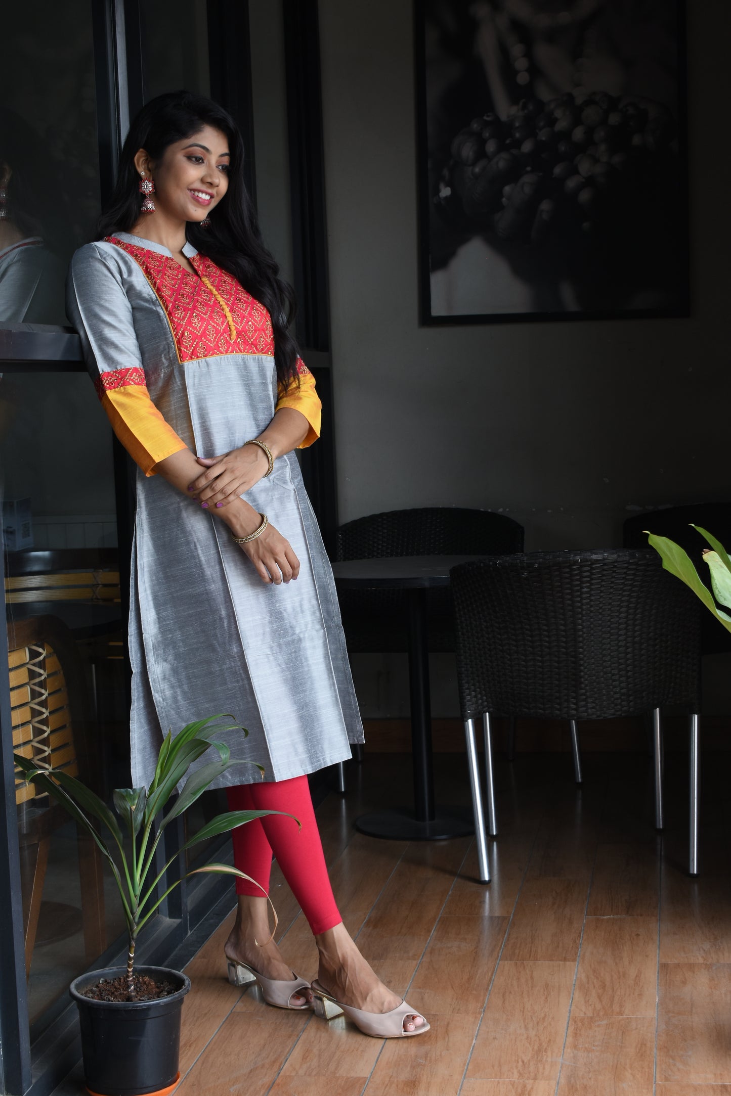 Tina Metallic Grey cotton silk Kurta