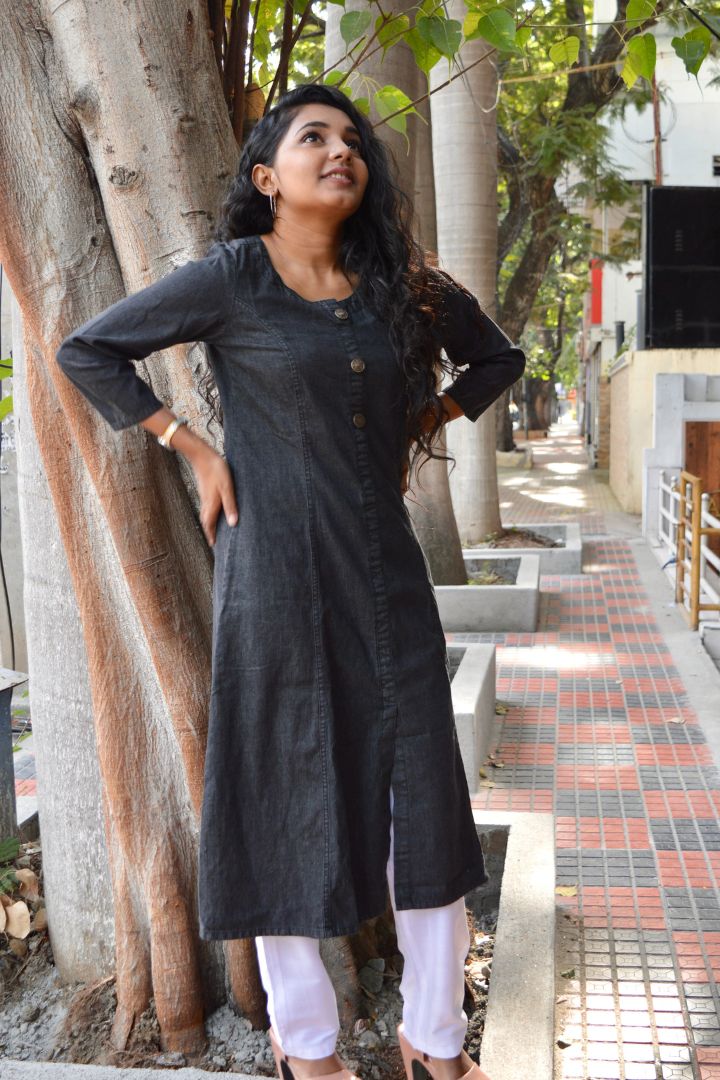 Elephant Grey Denim Kurta