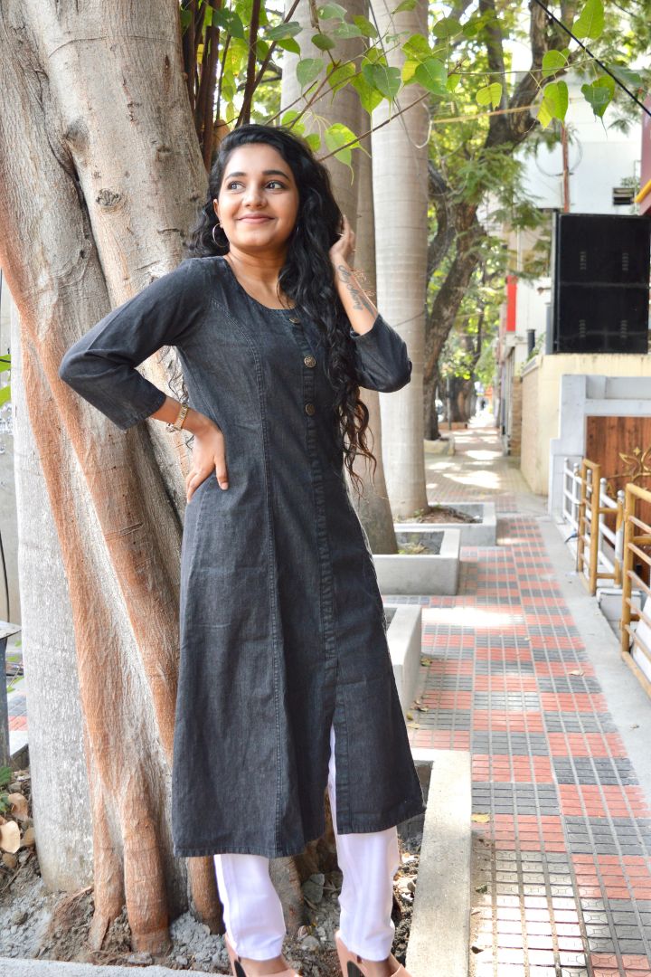 Elephant Grey Denim Kurta