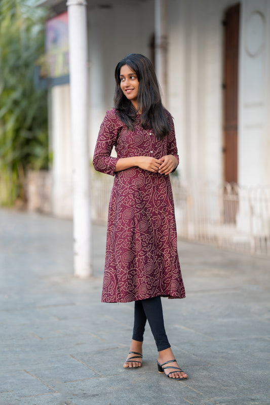 Athira - Brown printed silk kurtas