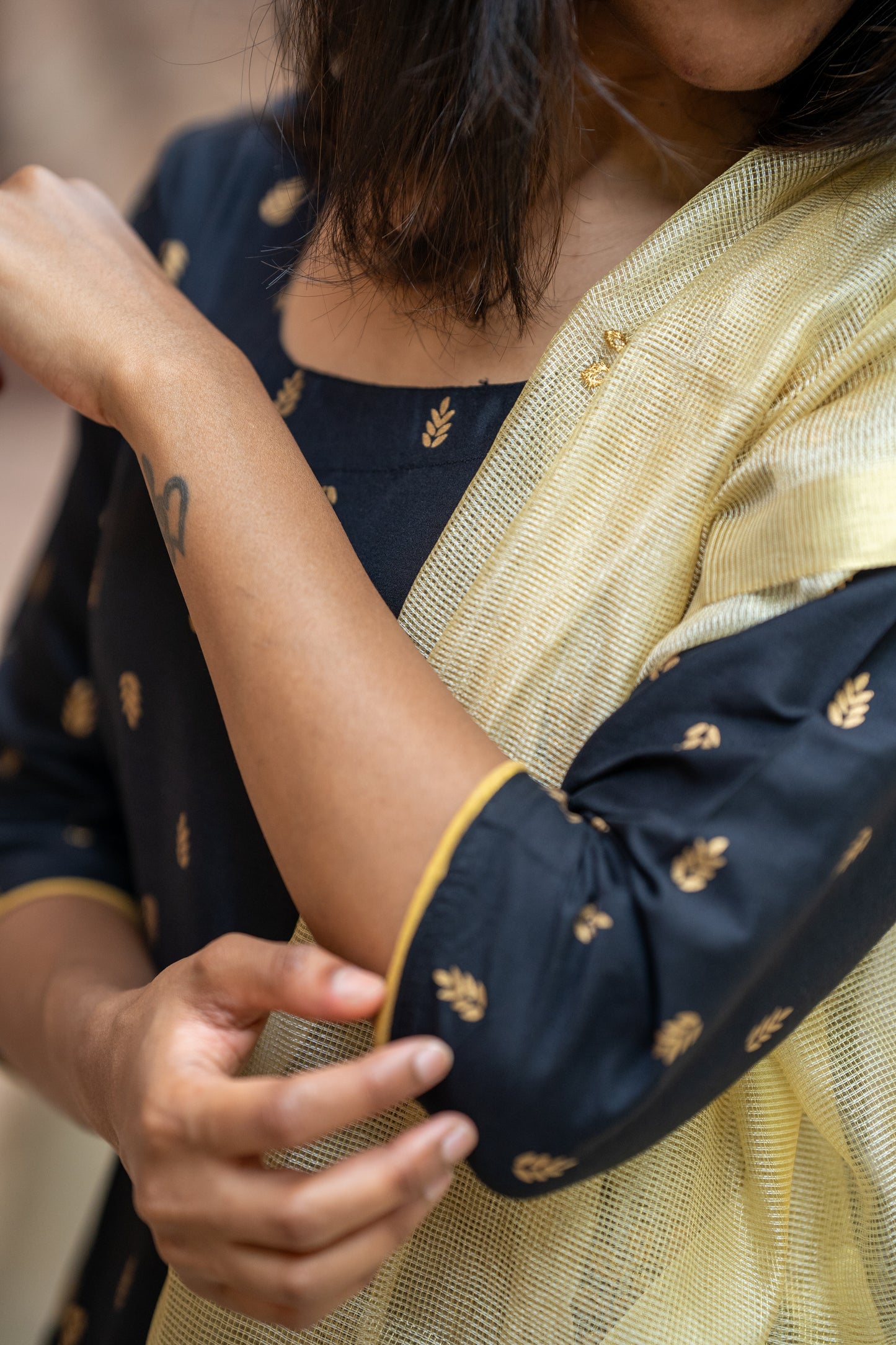 Anayna - Black and gold Silk Blend Anarkali