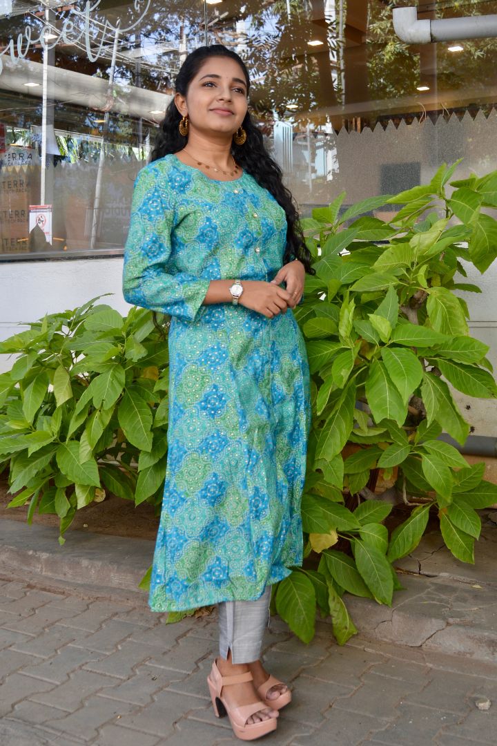 Blue Gold Foil Print Kurta