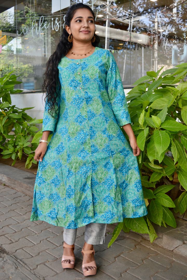 Blue Gold Foil Print Kurta