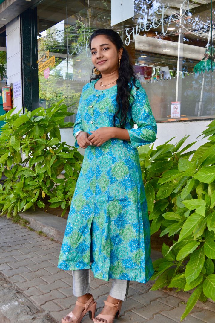 Blue Gold Foil Print Kurta