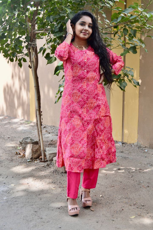 Pink Gold Foil Print Kurta