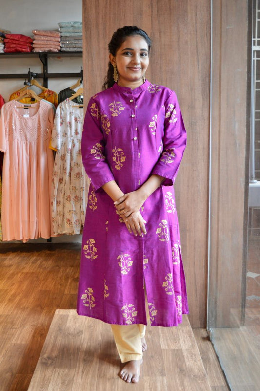 Purple Gold Foil Print Kurta