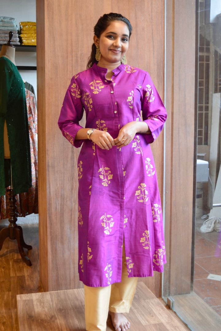 Purple Gold Foil Print Kurta