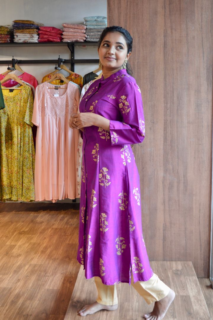 Purple Gold Foil Print Kurta