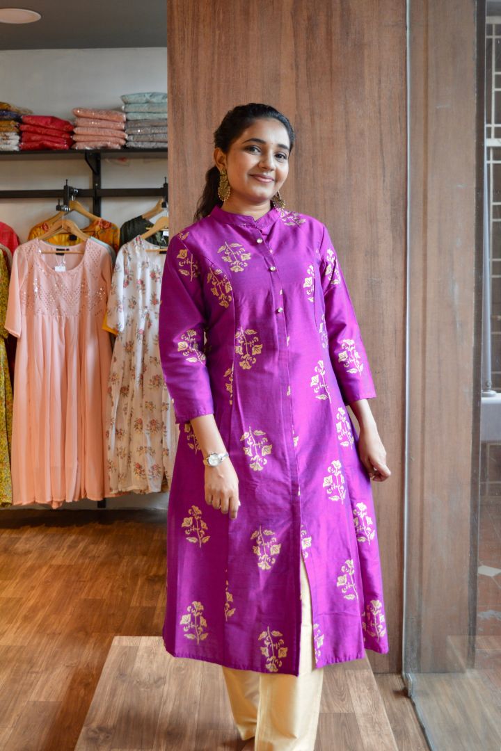 Purple Gold Foil Print Kurta