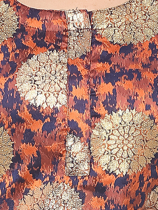 Brocade Gold Print Kurta - Orange