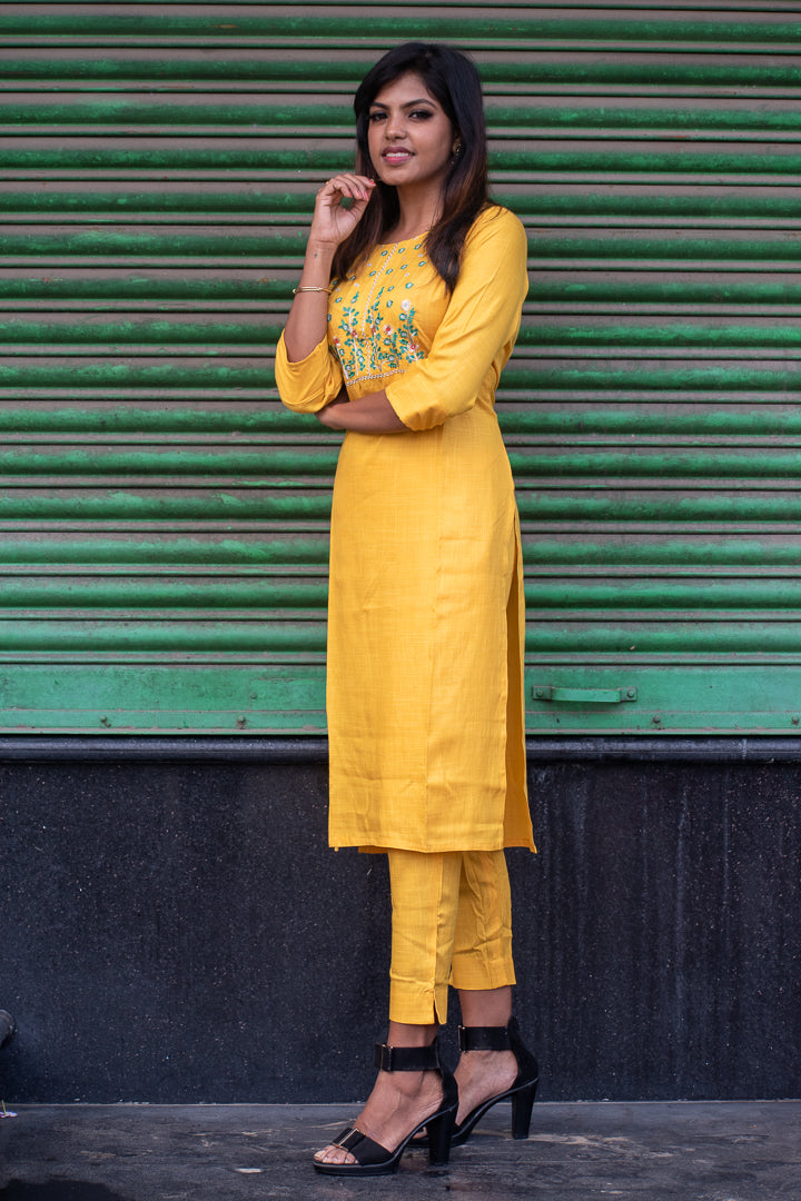 Cotton Kurta Set - Yellow