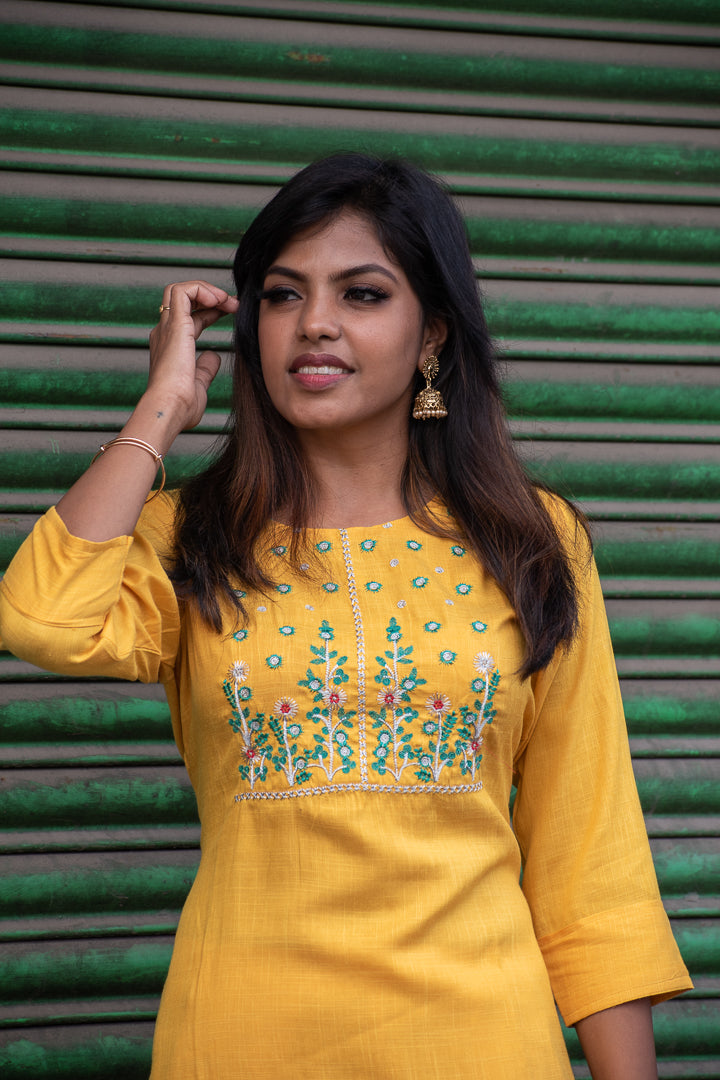 Cotton Kurta Set - Yellow