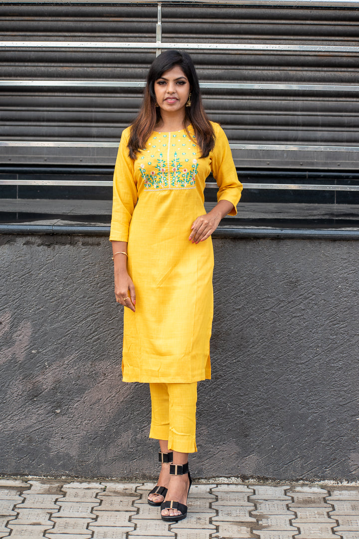 Cotton Kurta Set - Yellow